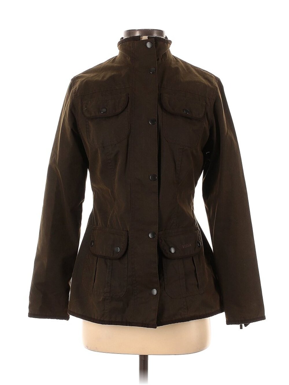 Barbour Olive Green Waxed Cotton Utility Jacket for Women Size 4 (US) / 8 (UK)